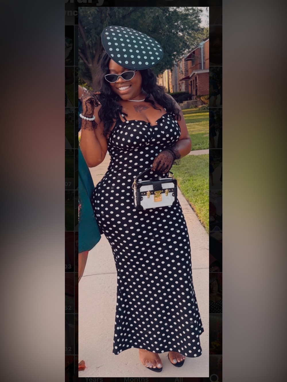 3 for 1 Polka Dot Black & White Maxi Dress Classy Hat & Shades INCLUDED